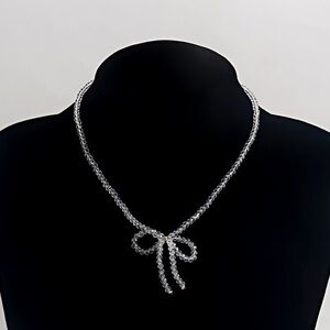 NEW Dainty Clear Ballet Emo Princess Beaded Chocker Coquette Classy Bow Necklace